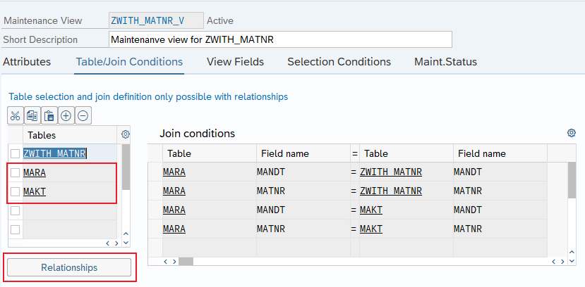 Maintenance view - relations
